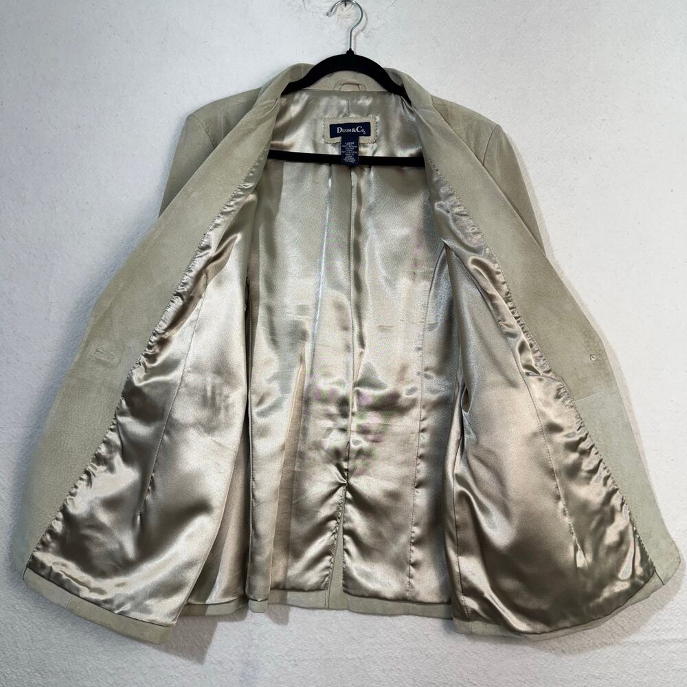 Denim & Co Light Tan Leather Suede Blazer Jacket Size Large 90's VTG Satin Lined - Picture 3 of 7